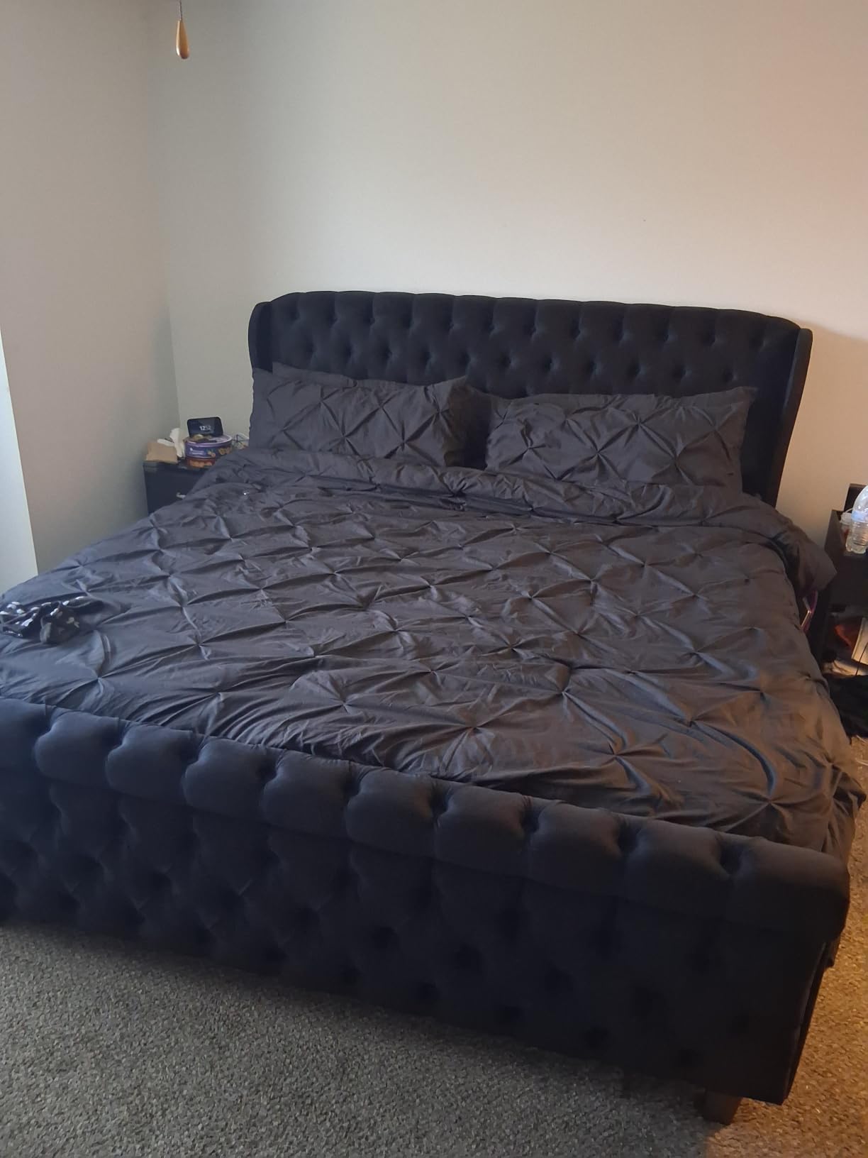 AMERLIFE King Size Upholstered Sleigh Platform Bed Frame with Headboard customer photo 2