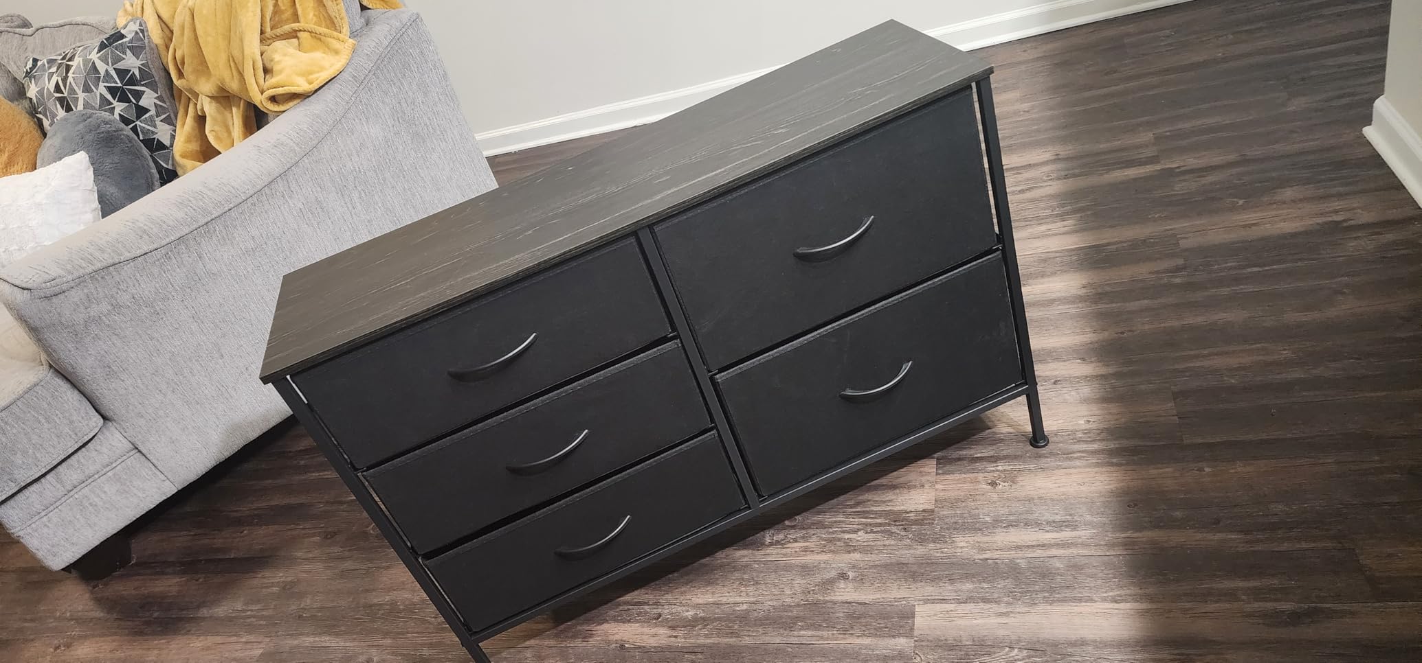 WLIVE 5 Drawer White Fabric Dresser for Bedroom, Wide Storage Chest customer photo 2