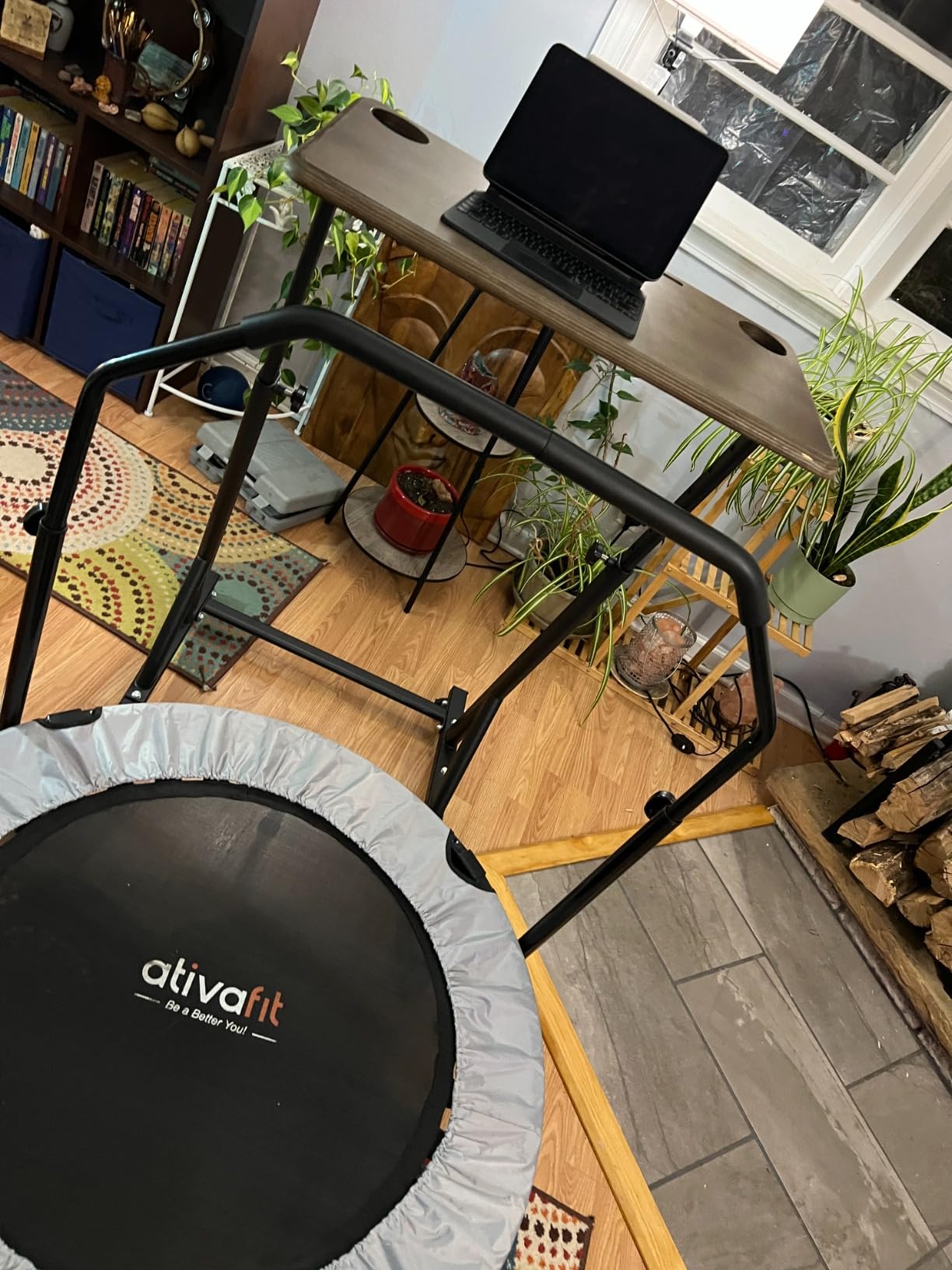 SELEWARE Indoor Cycling Desk Height Adjustable Bike Desk Workstation Standing Desk Wooden Laptop Desk Portable Bike Trainer Fitness Desk with Lockable Wheels for Indoor Cycling Treadmill & Office Use customer photo 1