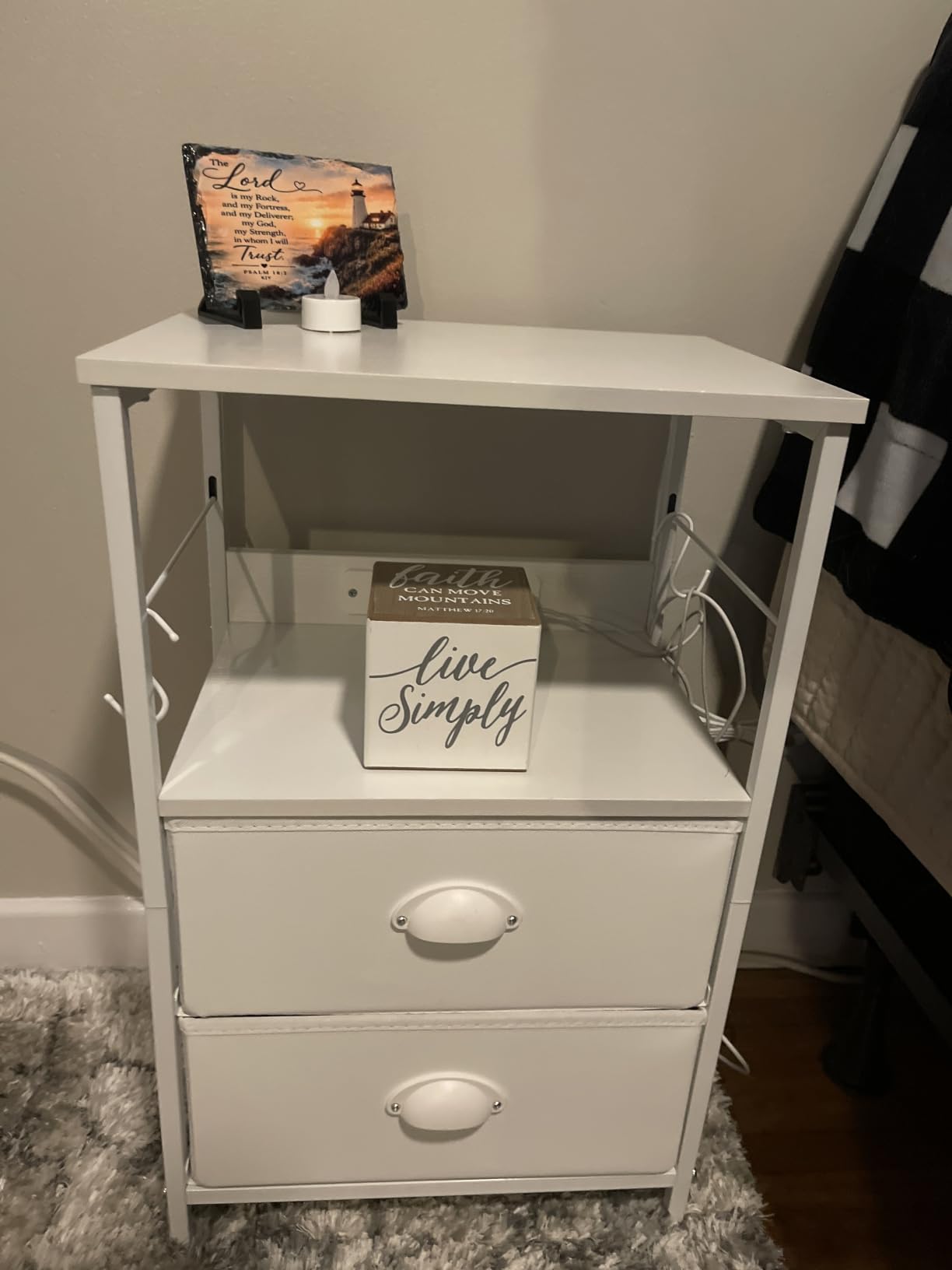 Furologee Night Stand with Charging Station, 2 Fabric Drawers, White customer photo 2