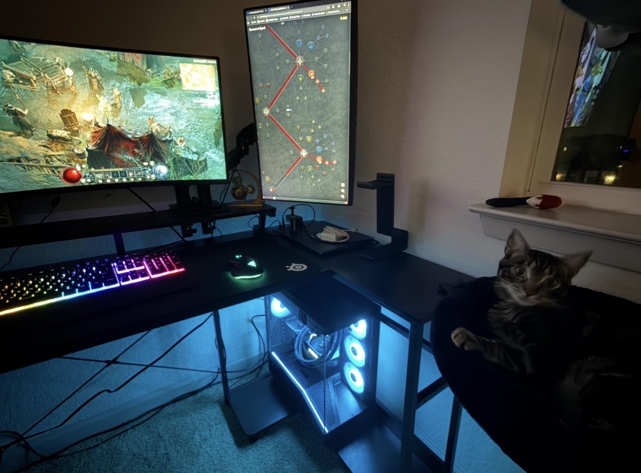 ODK 58 Inch L Shaped Gaming Desk with LED Lights, Power Outlets, Black customer photo 2