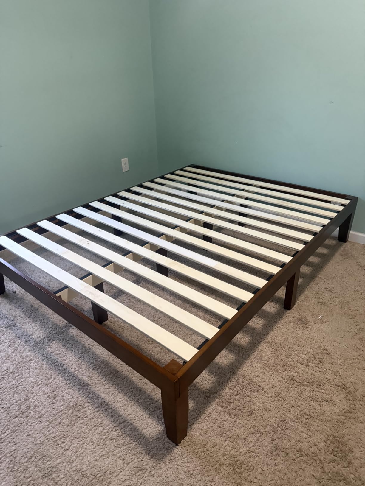GIANTEX 14 Inch King Wood Platform Bed Frame, Minimalist Style Mattress Foundation with Solid Rubber Wood, Heavy Duty Slat Support, Without Headboard, Easy Assembly, No Box Spring Needed, Walnut customer photo 2