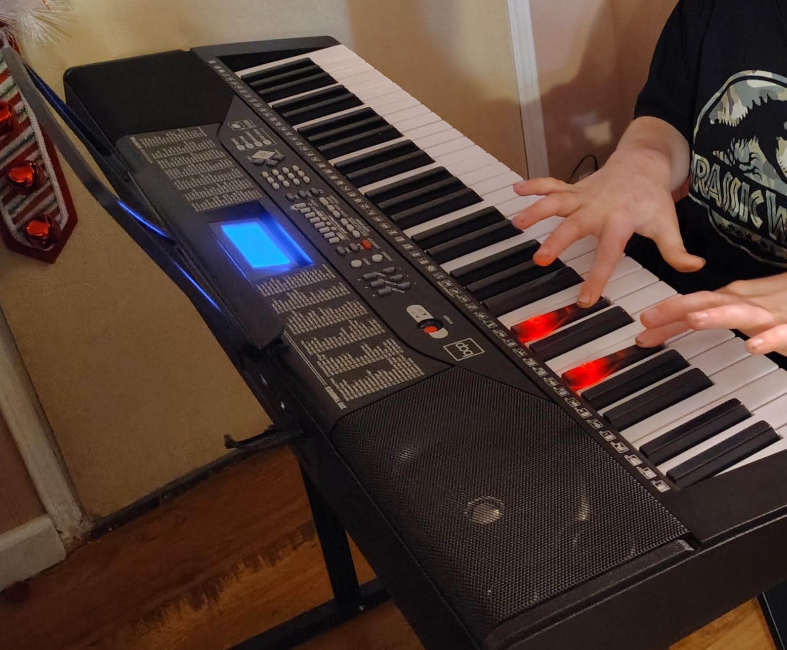 Best Choice Products 61-Key Beginners Complete Electronic Keyboard Piano Set w/Lighted Keys, LCD Screen, Headphones, Stand, Bench, Teaching Modes, Note Stickers, Built-In Speakers - Blue customer photo 1