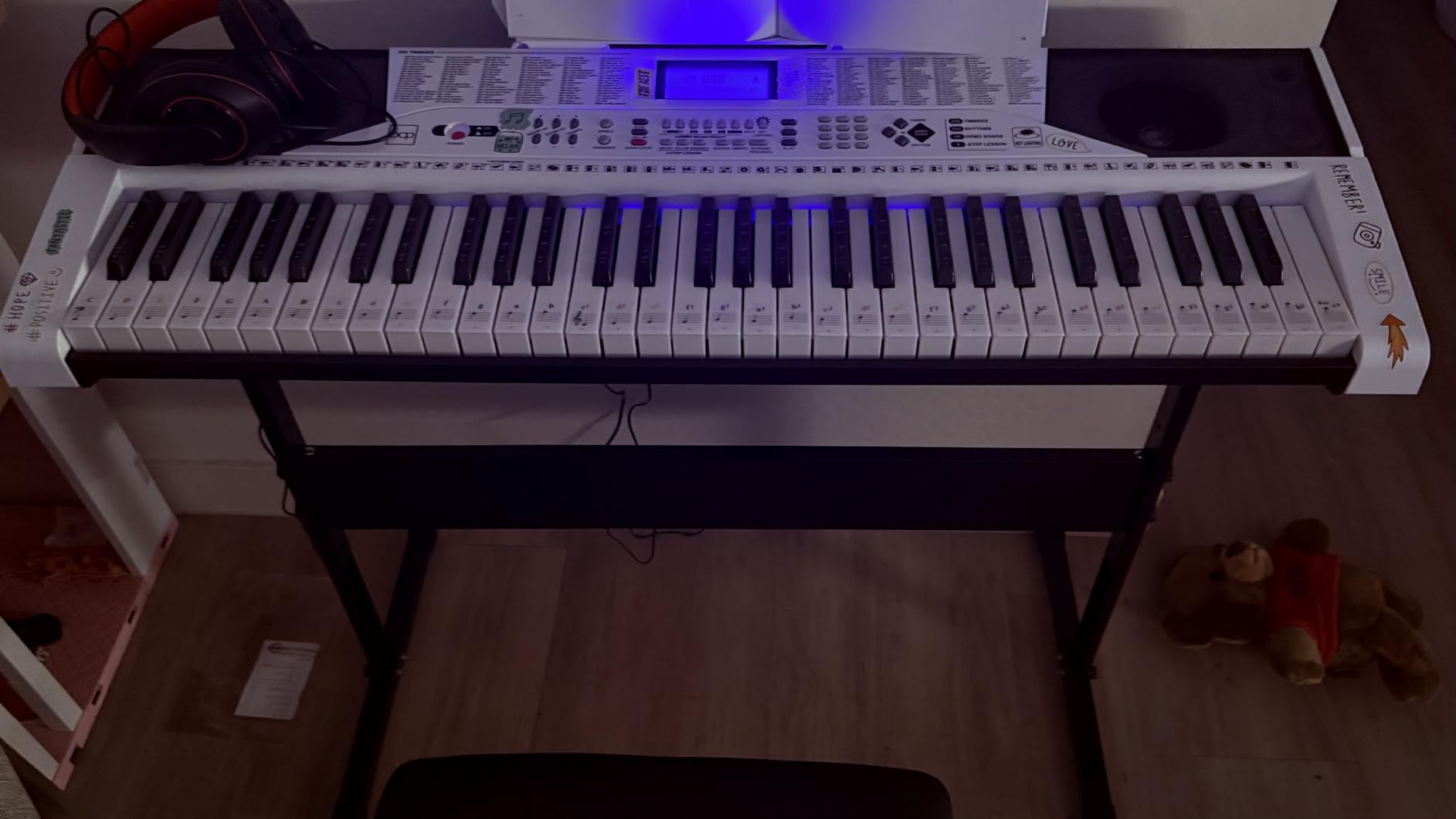 Best Choice Products 61-Key Beginners Complete Electronic Keyboard Piano Set w/Lighted Keys, LCD Screen, Headphones, Stand, Bench, Teaching Modes, Note Stickers, Built-In Speakers - Blue customer photo 2