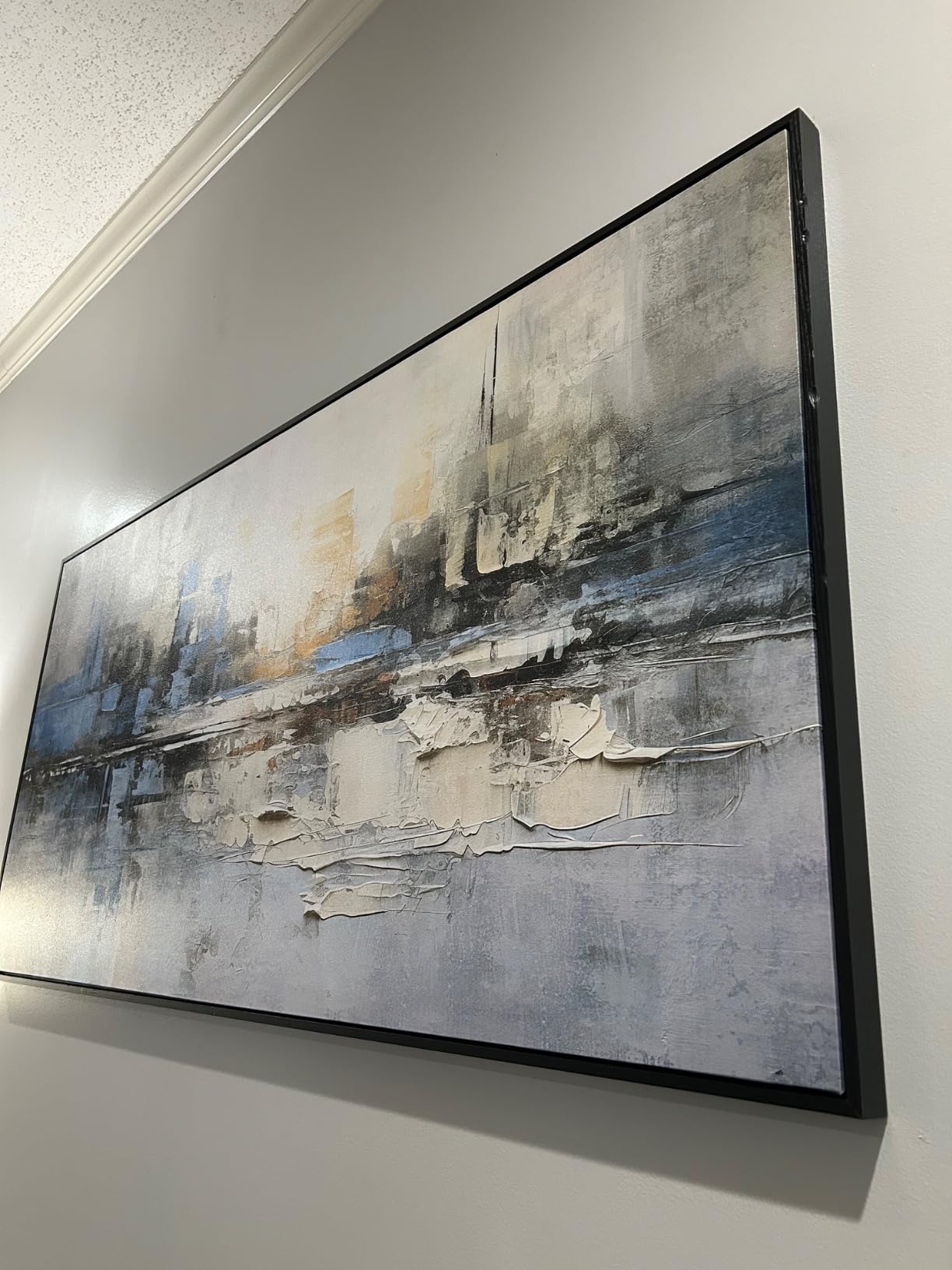 Abstract Wall Art Blue and White Reflection Large Size Framed Artwork Wall Decor Canvas Painting Stretched Canvas Wooden for Living Room Bedroom Office Home Decor Frame ready for hanging 30