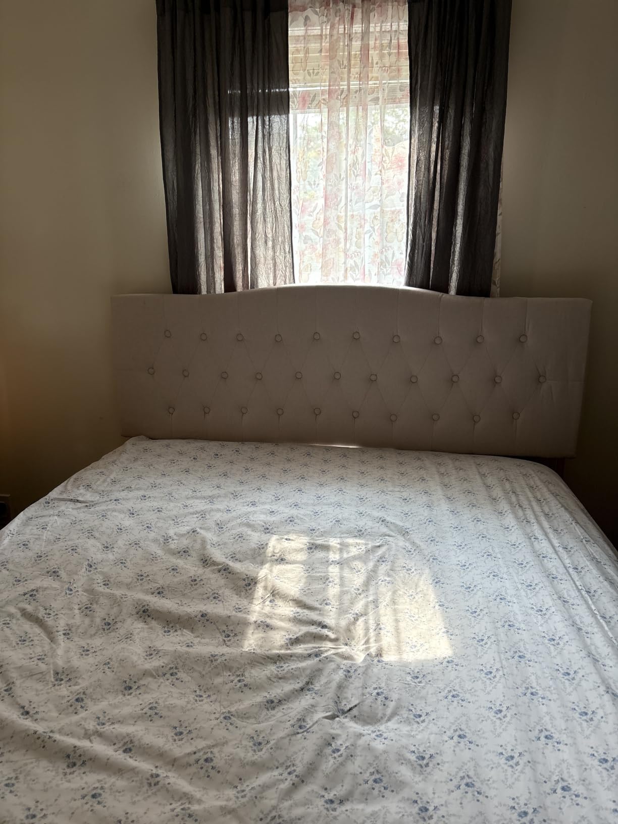 Tufted Headboard King Size, Solid Wood Adjustable Height Head Board, Beige customer photo 2