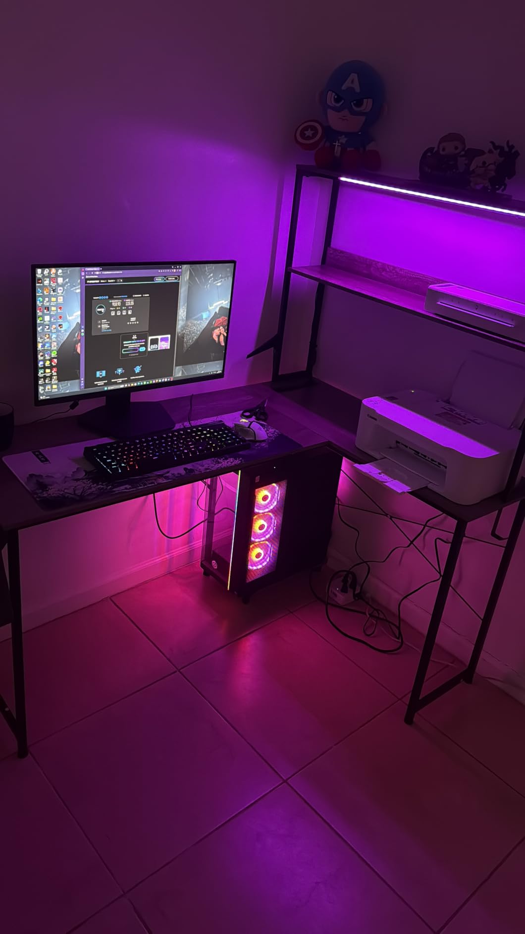 AODK L Shaped Desk Gaming Desk with LED Light & Power Outlet customer photo 2