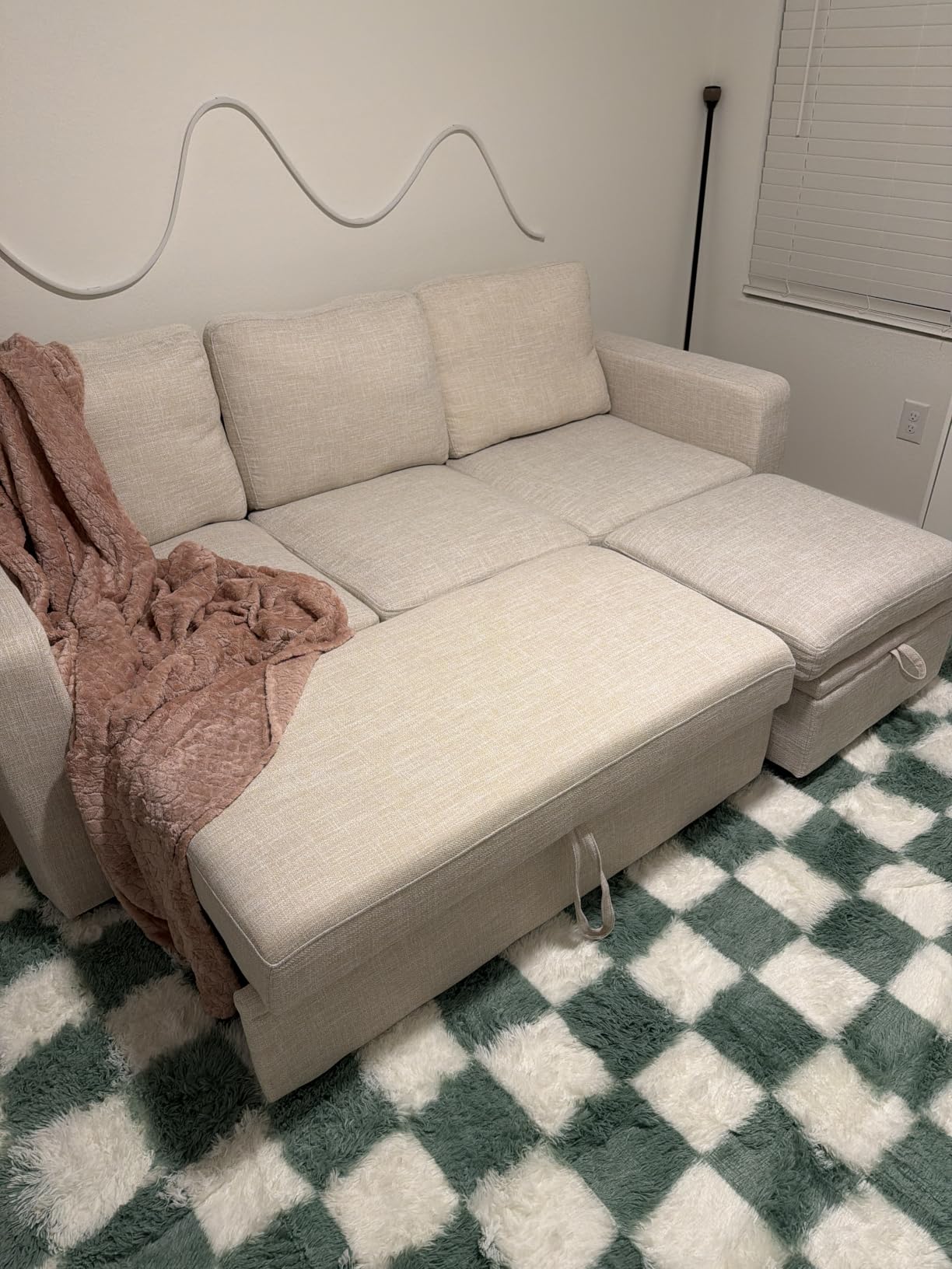 HONBAY Sectional Sleeper Sofa with Pull Out Bed, L Shaped Couch with Storage Seat, Modular Sectional Couches for Living Room, Dark Grey customer photo 1