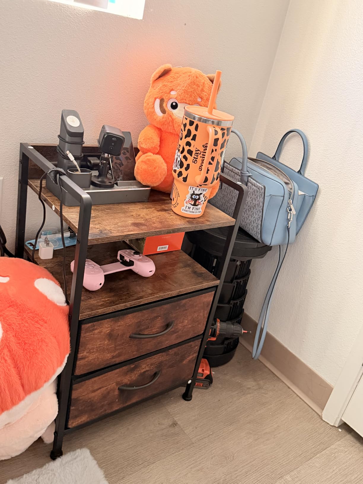 Lazzanto Nightstand with Rear Charging Station, LED Light, 2 Drawers, Black customer photo 2