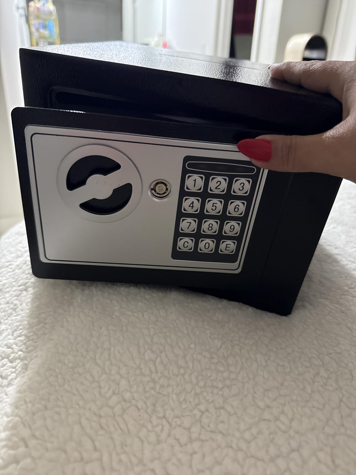 Small Electronic Safe Box With Digital Keypad & Keys - 9.05 x 6.7 x 6.7 Inches Wall Safe 0.23Cuft Mini Security Box for Coin Home Office Hotel Rooms Business Jewelry Gun (Black) customer photo 2