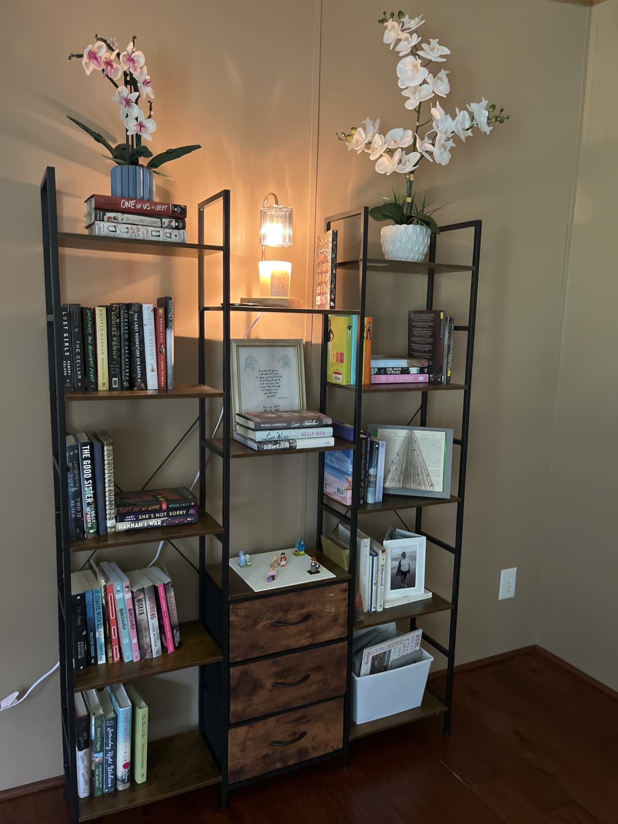 AFLUI Triple Bookshelf with 3 Fabric Drawers, 4-Tier Book Shelf and 10 Display Shelves, Industrial Large Bookcase for Home & Office, Rustic Brown, 47'' Wide customer photo 1