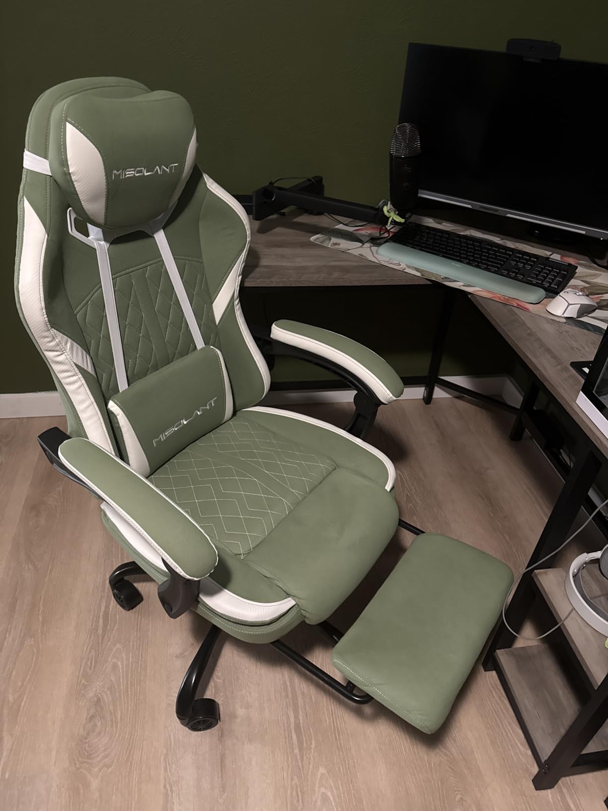 Misolant Gaming Chair, Fabric Gamer Chair with footrest for Adults, High Back Ergonomic Computer Game Chair with Adjustable Headrest and Massage Lumbar Support, 90-155° Recline Free, Blue customer photo 2