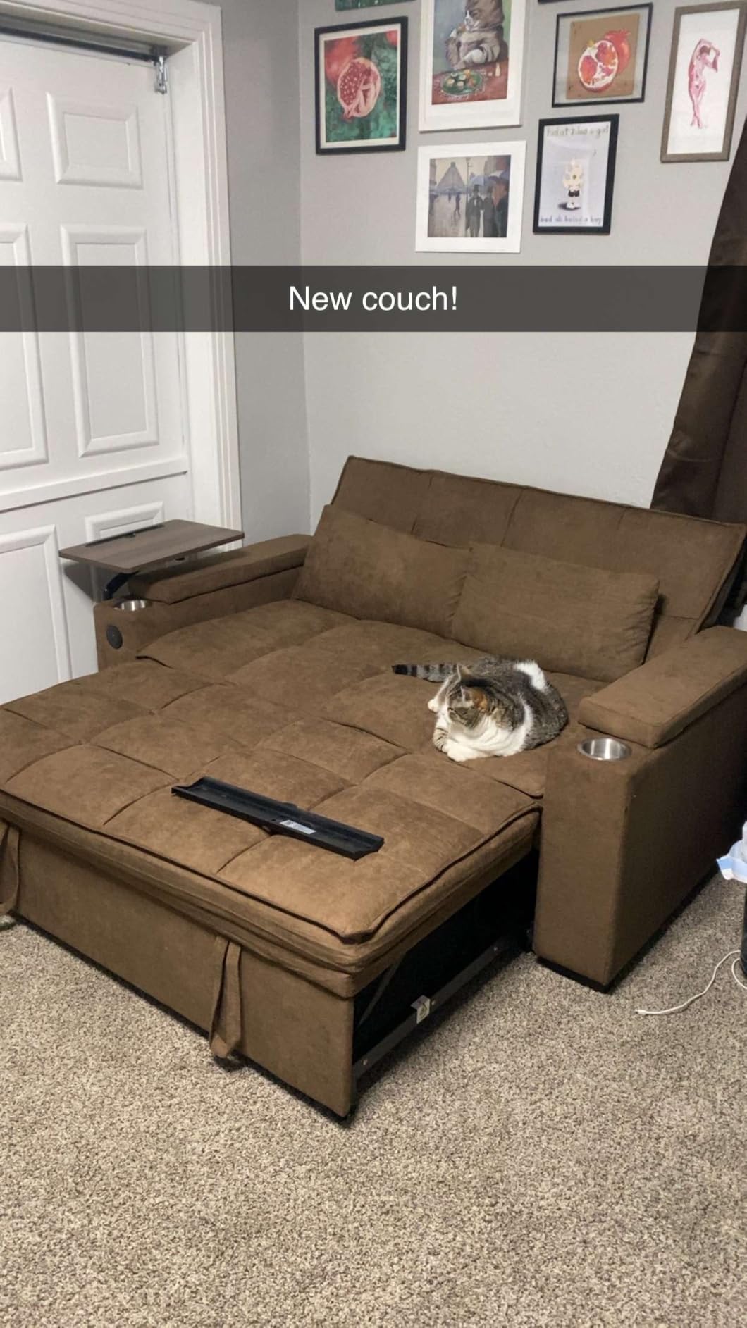 hansones 65'' 3-in-1 Folding Convertible Sofa Bed, Pullout Sofa, Modern Chenille Fabric, 360° Swivel Side Table, Easy Assembly, Perfect for Living Room, Black customer photo 1