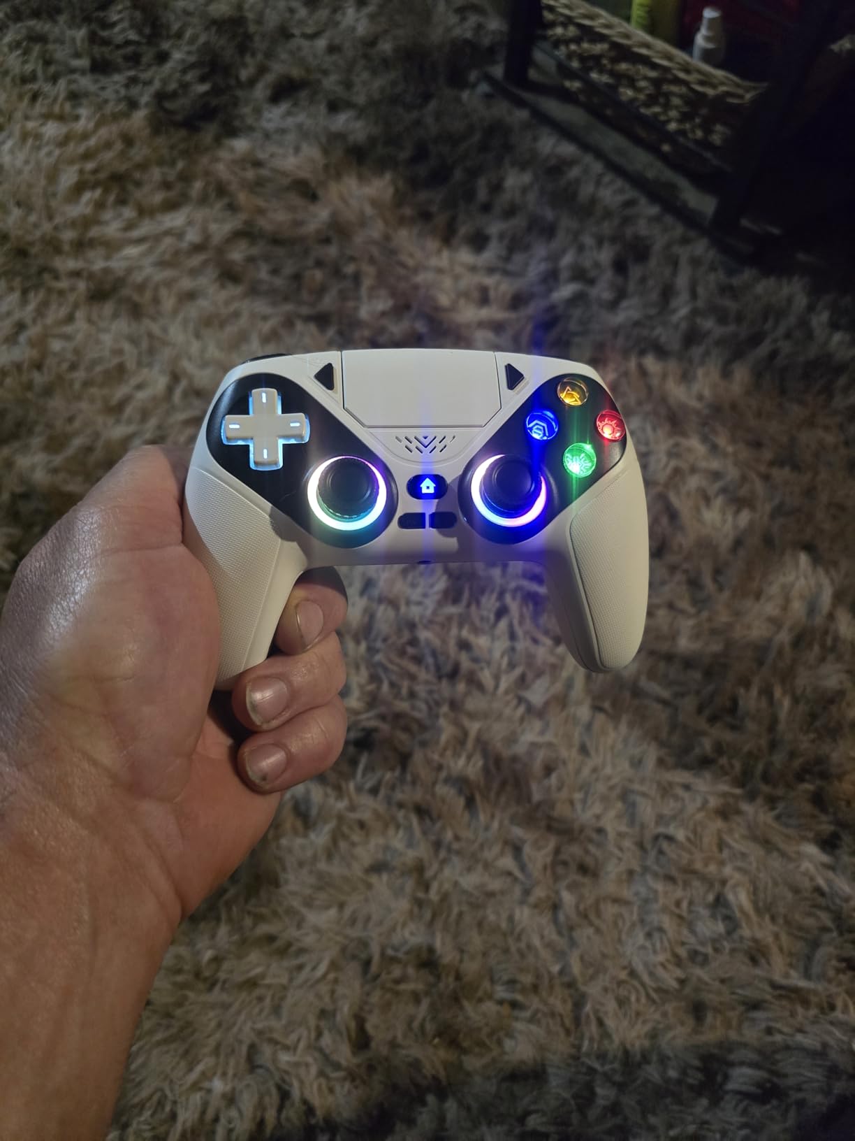 Gamrombo LED Wireless Controller for PS5, Compatible with PS5 Pro/Slim/PC, Dual Vibration, Macro/Turbo Function, 3.5mm Audio Jack, 6-Axis Motion Control Gamepad with Speaker(White) customer photo 1