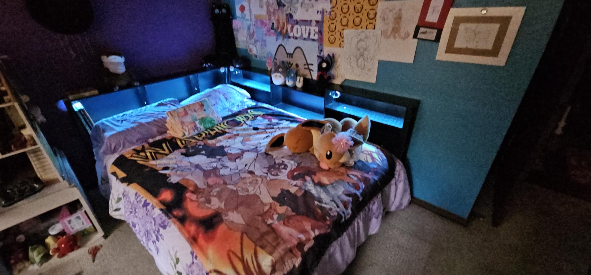 Corner Full Bed Frame with Bookcase Storage,2 Drawers & Led Lights,Oak Gray customer photo 2