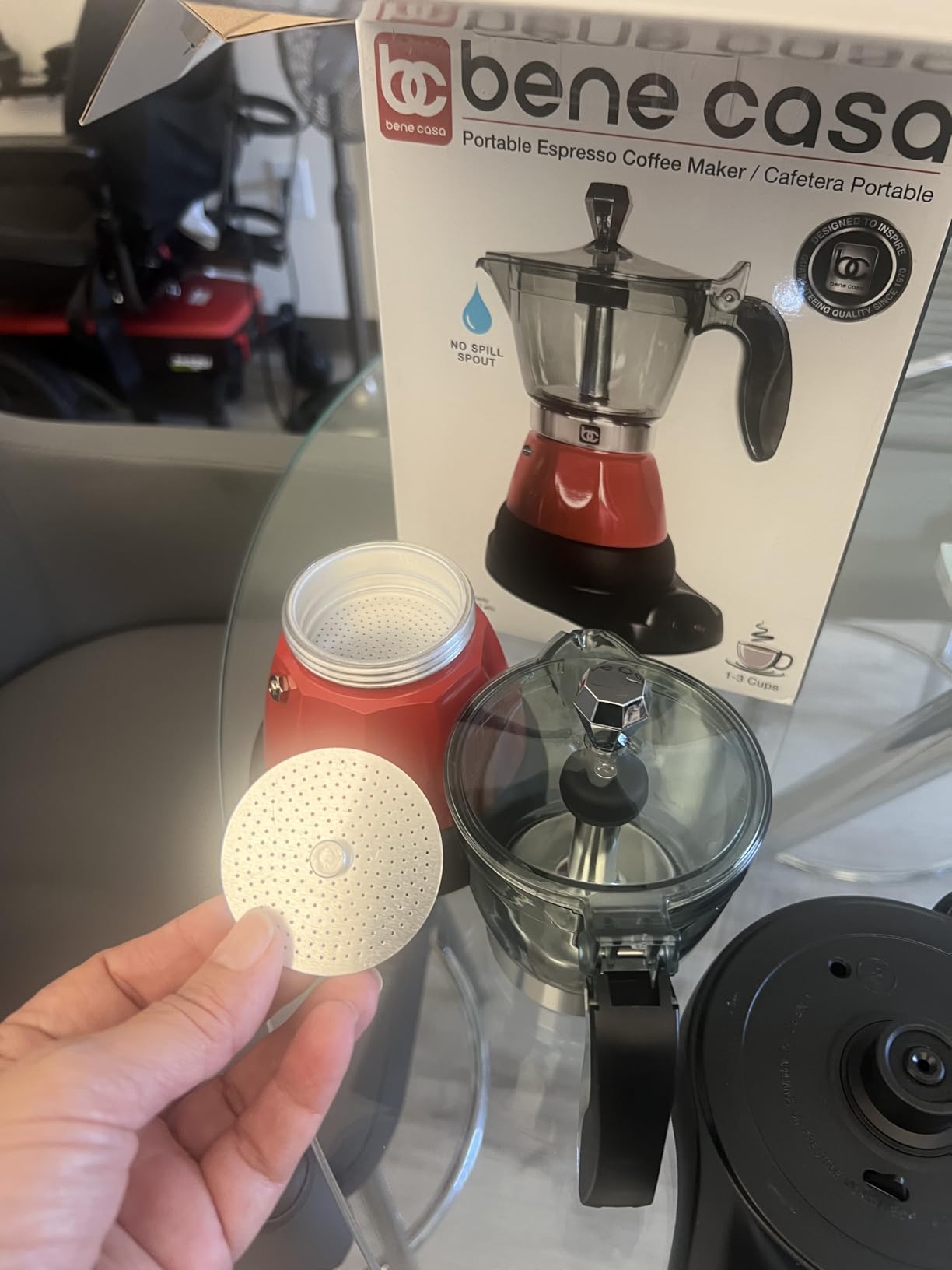 Bene Casa Silver Portable Electric Espresso Maker/Cafetera, 1-3 Cups/Shots (1, SILVER) customer photo 1