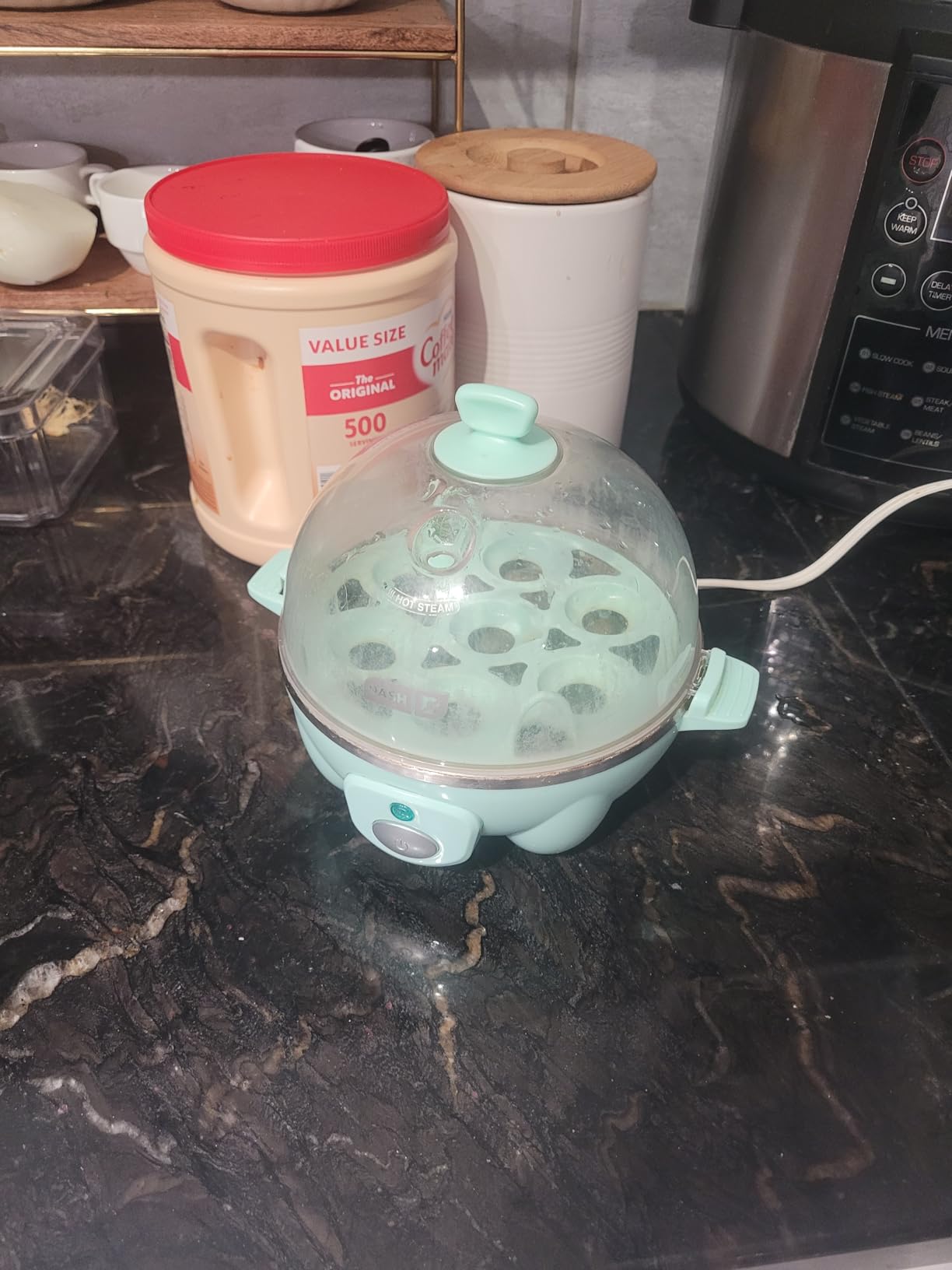 Tasty 2-Tier Electric Egg Cooker, Hard Boiled Egg Cooker, Poacher, Omelet Maker with Auto Shut-Off, Stainless Steel Heating Plate, 14-Egg Capacity, Aqua customer photo 2
