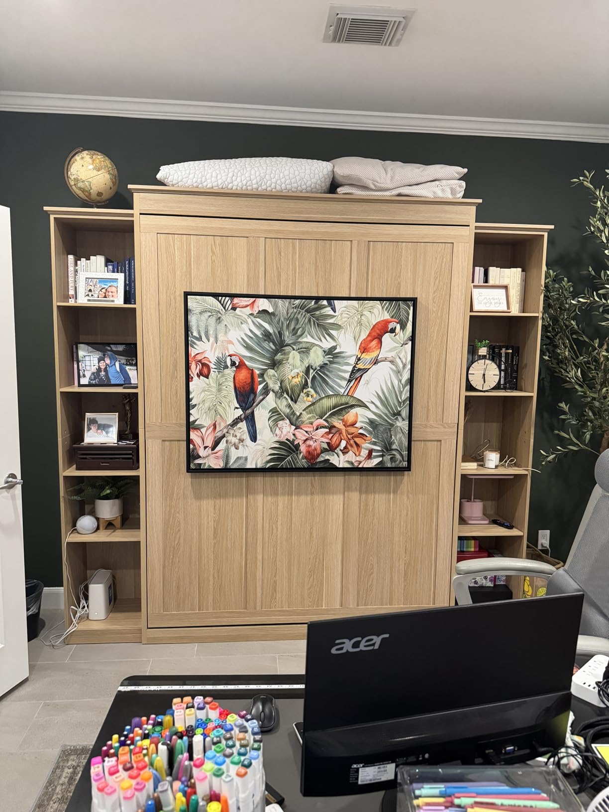 Rophefx Queen Murphy Bed Cabinet with 5-Tier Shelves, Wood Wall Bed, White customer photo 2