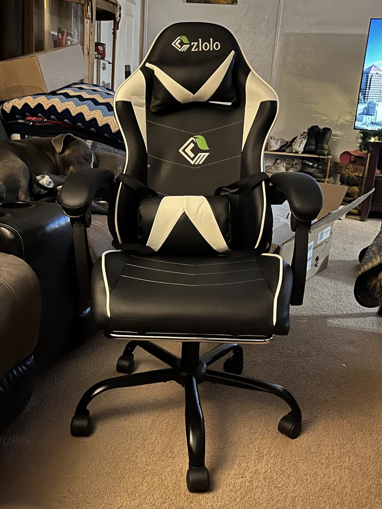 Czlolo Gaming Chair, Ergonomic Office Computer Chair with Footrest and Lumbar Support Massager High Back Video Gamer Chair, Wide＆Thick Cushion, 90°-135° Recline, Adjustable Height, Carbon Black customer photo 1