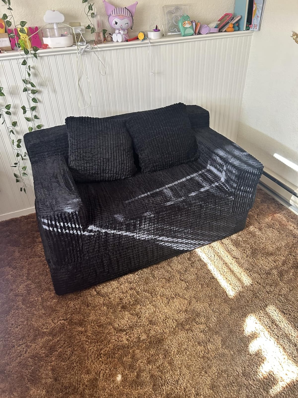 Erament Convertible Sofa Bed, Loveseat Folding Floor Futon Sleeper Sofa Couch Bed- Boneless Foldable Couch, Corduroy Pull Out Sofa Bed with 2 Pillows for Living Room & Bedroom customer photo 1