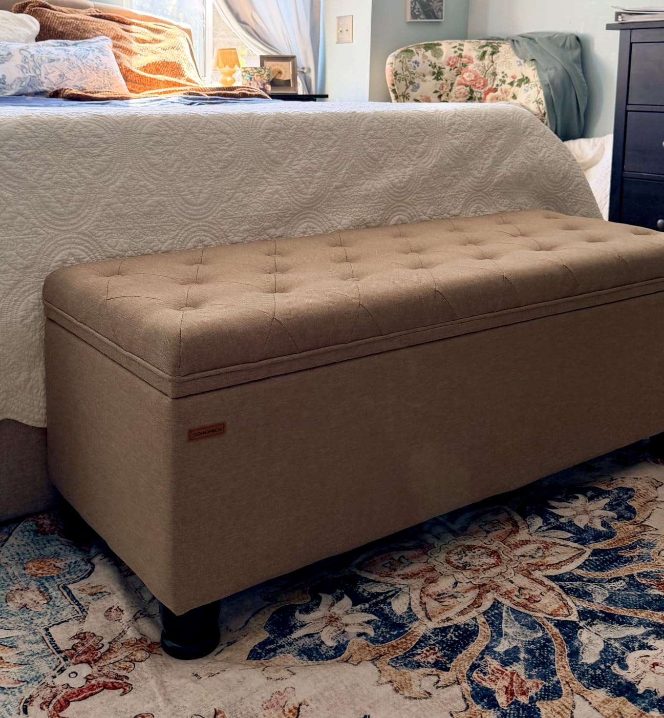 SONGMICS Storage Ottoman, 48 Inches Long Bed End Stool, Solid Wood Legs customer photo 1