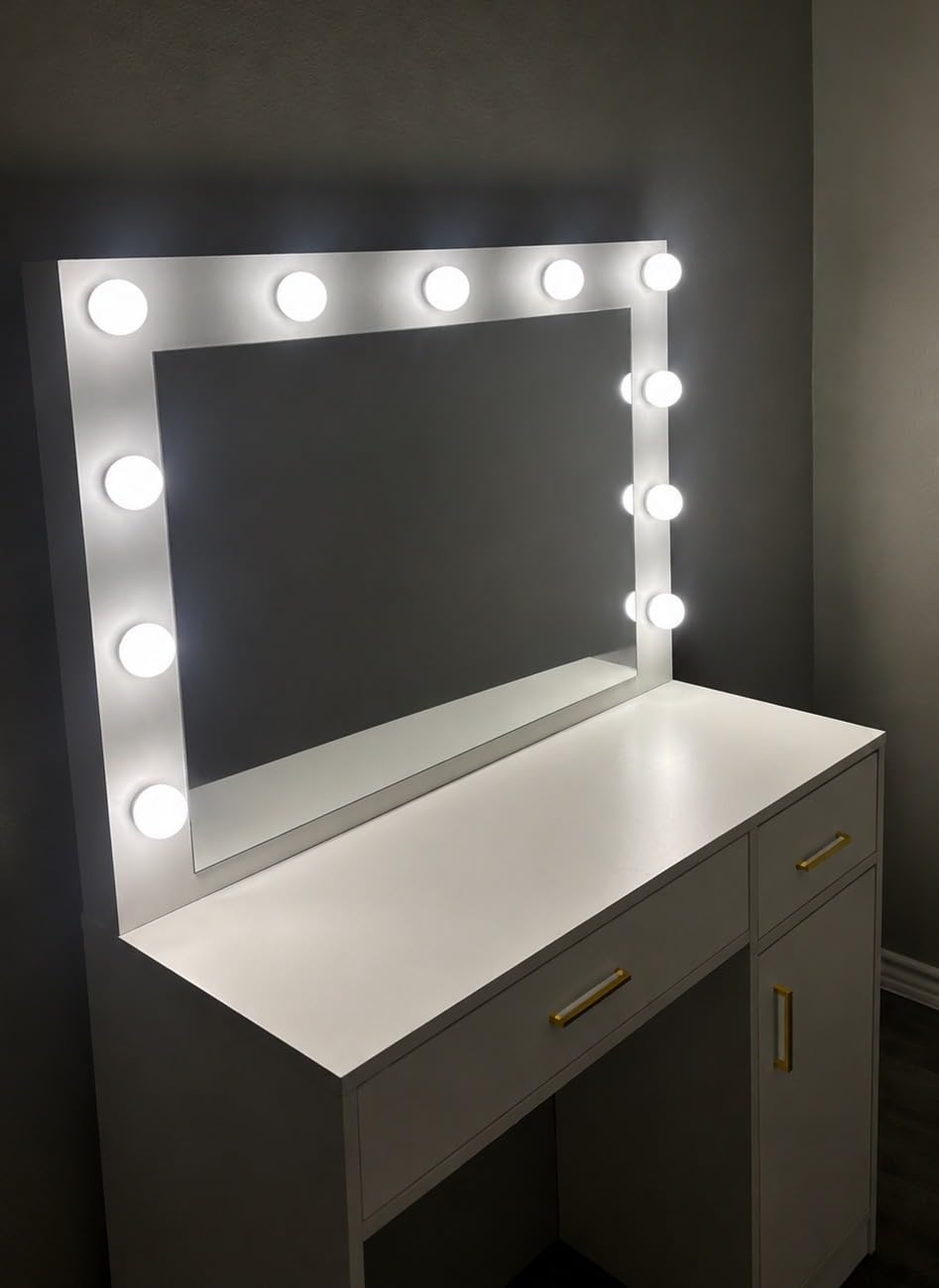 DUMOS Makeup Vanity Desk with Mirror and Lights, Charging Station customer photo 2