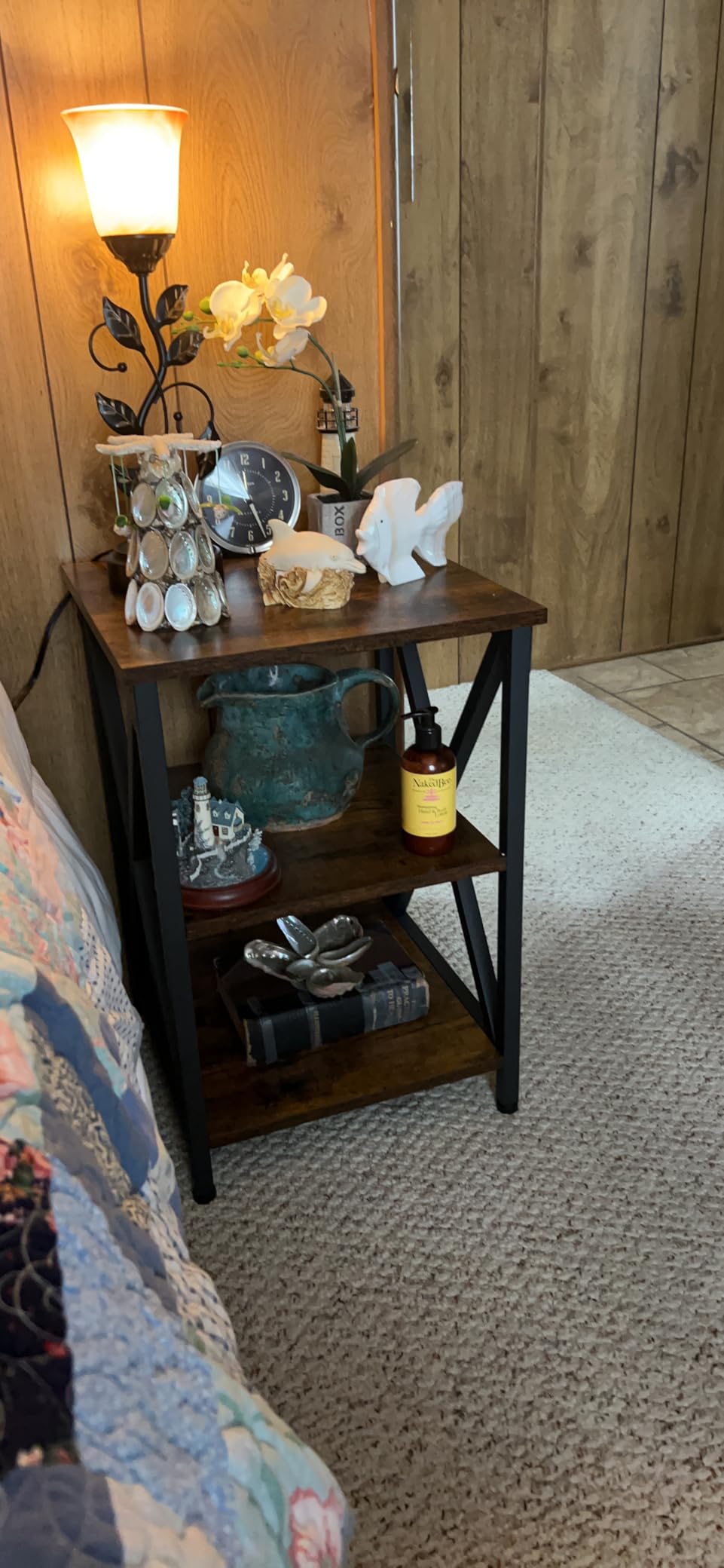 VASAGLE Side Table with Charging Station and Storage Cabinet, Nightstand customer photo 2