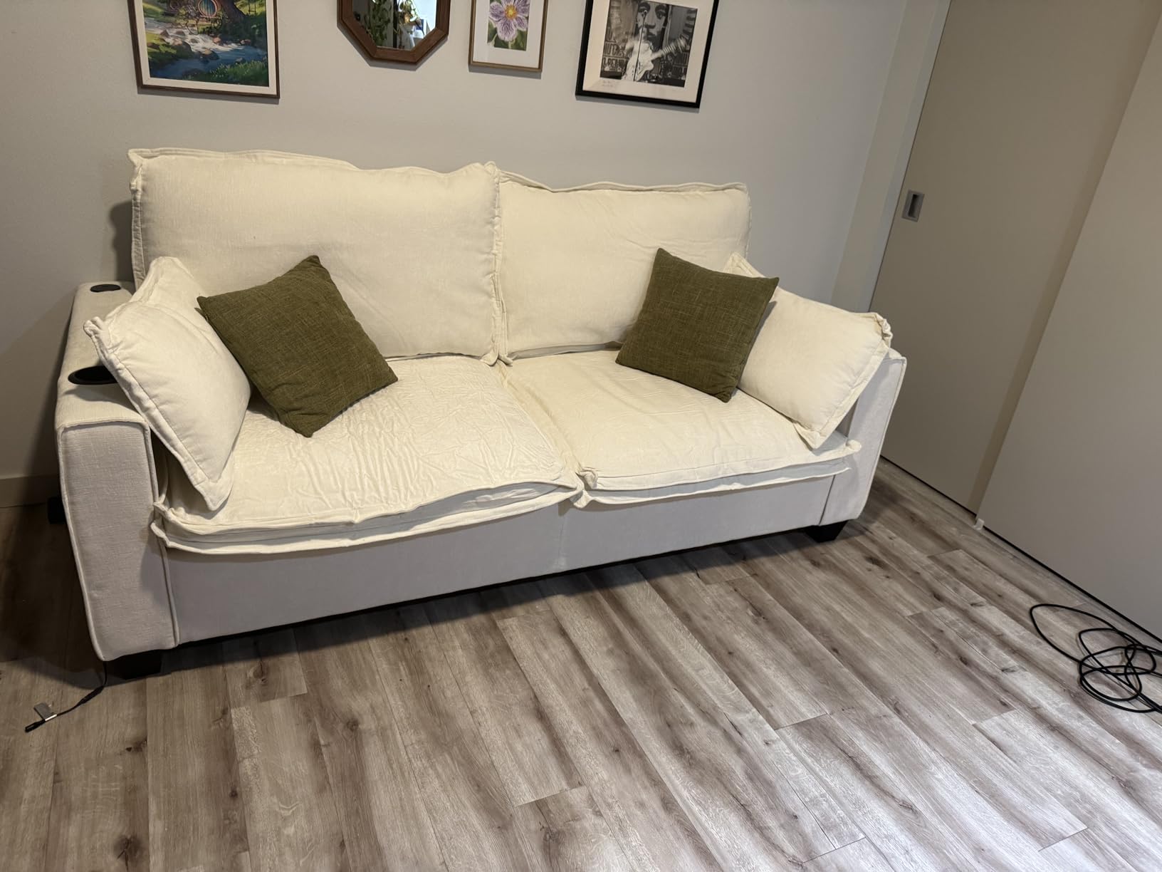 Queen Size Pull Out Sleeper Sofa Bed, Pullout Loveseat Couch Bed, Beige customer photo 1